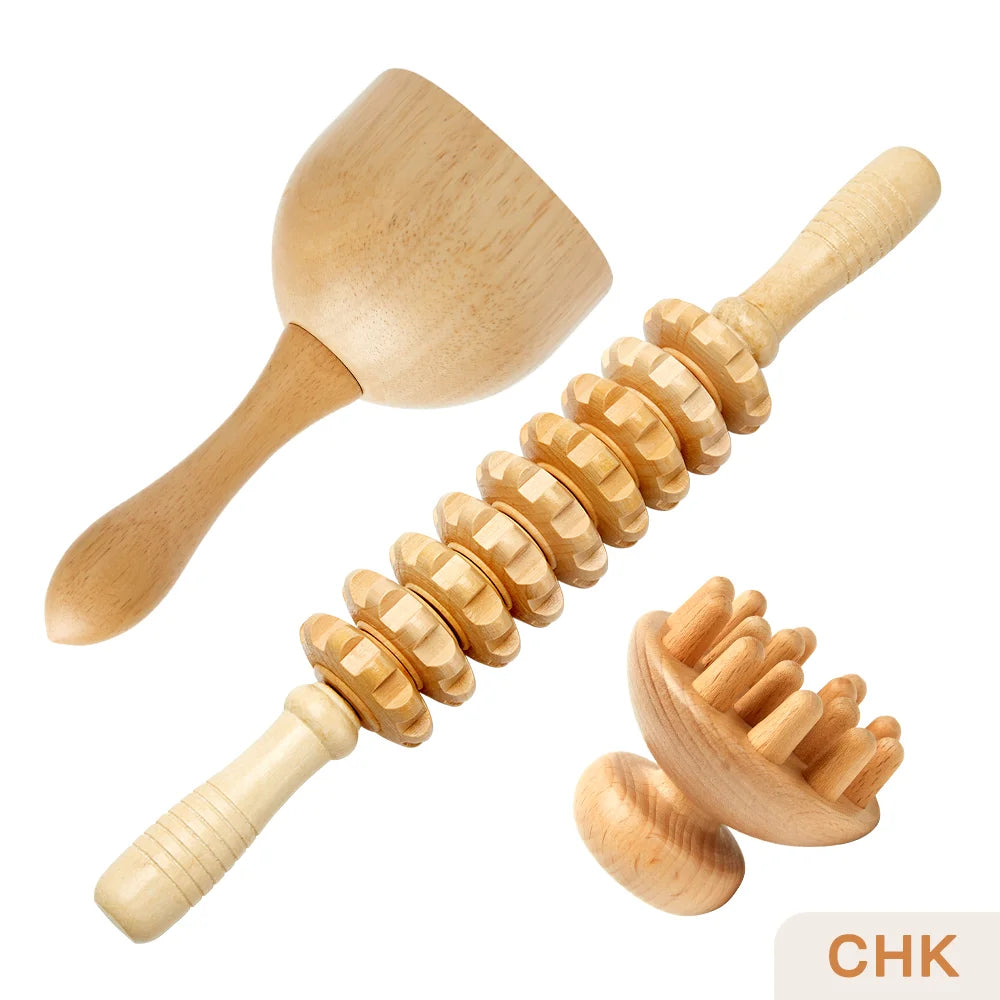 Wooden Therapy Massager Roller Trigger Point Massager Stick for Fascia Muscle Abdomen Body Wood Lymphatic Drainage Massage Tools