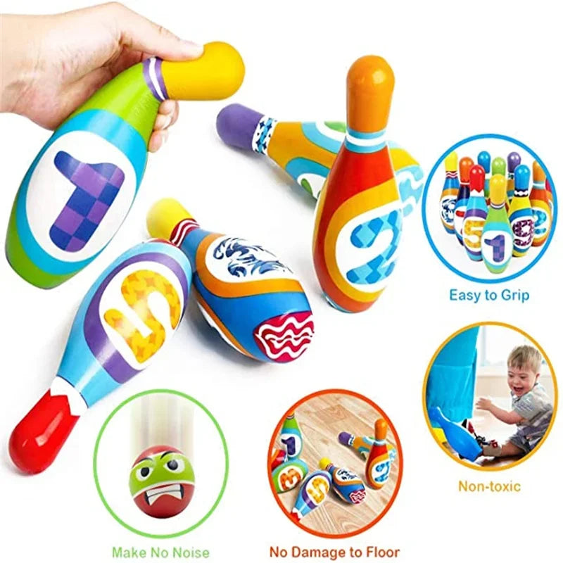 Kids Bowling Toys Sets Bowling Pins And Balls Fun Safe PU Cotton Educational Games For Toddlers Children Outdoor Indoor Sports