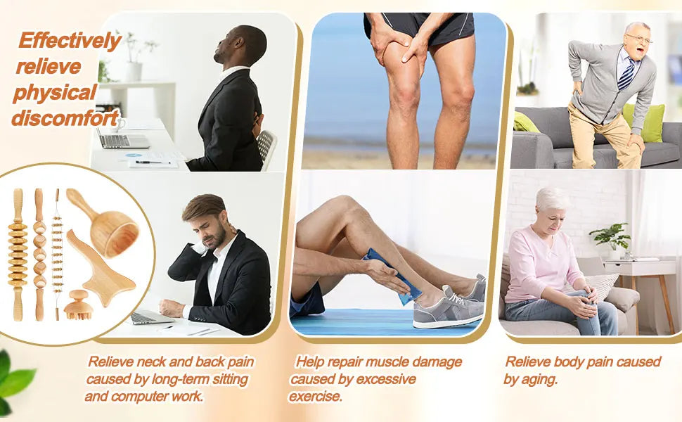 Wood Therapy Massage Tools for Body Shaping Maderoterapia Kit Colombiana for Anti-Cellulite, Lymphatic Drainage, Body Contouring