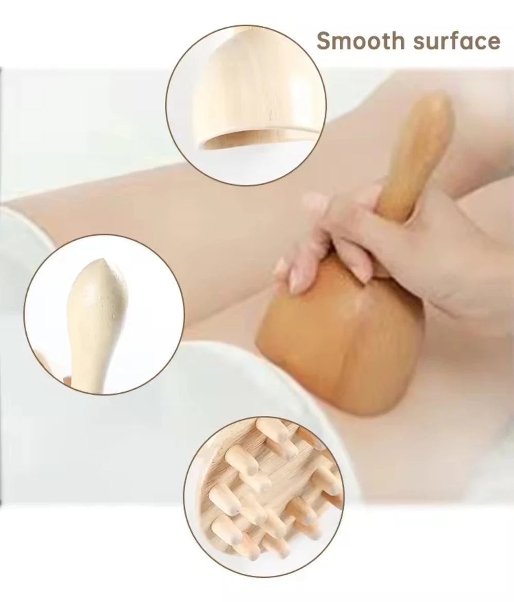 Wooden Guasha Massage Wood Tool Scalp Massager Full Body Muscle Pain Relief Therapy Wood Therapy Massage Tools Set
