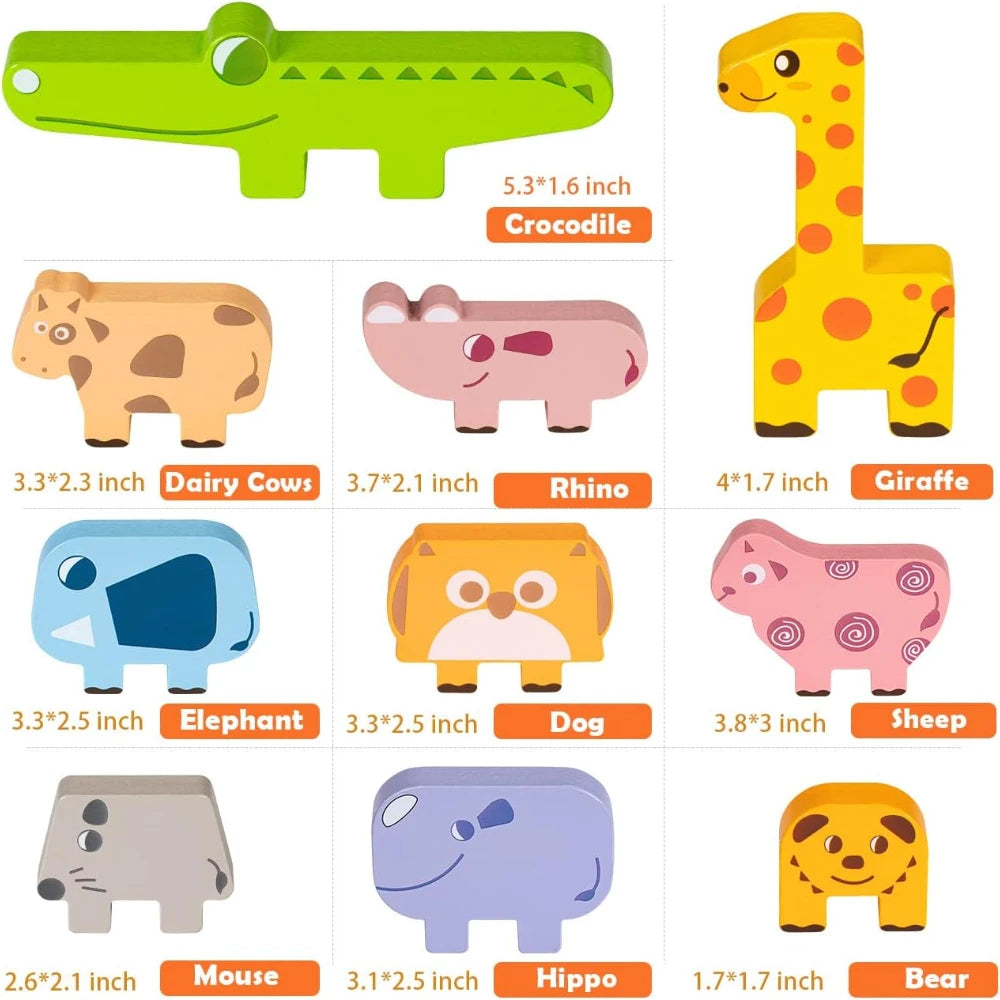 Montessori Toys for Baby, Wooden Animal Blocks Sorting & Stacking Toys for 2-4 Toddlers Girl Boy Gifts, Kids Educational Toys