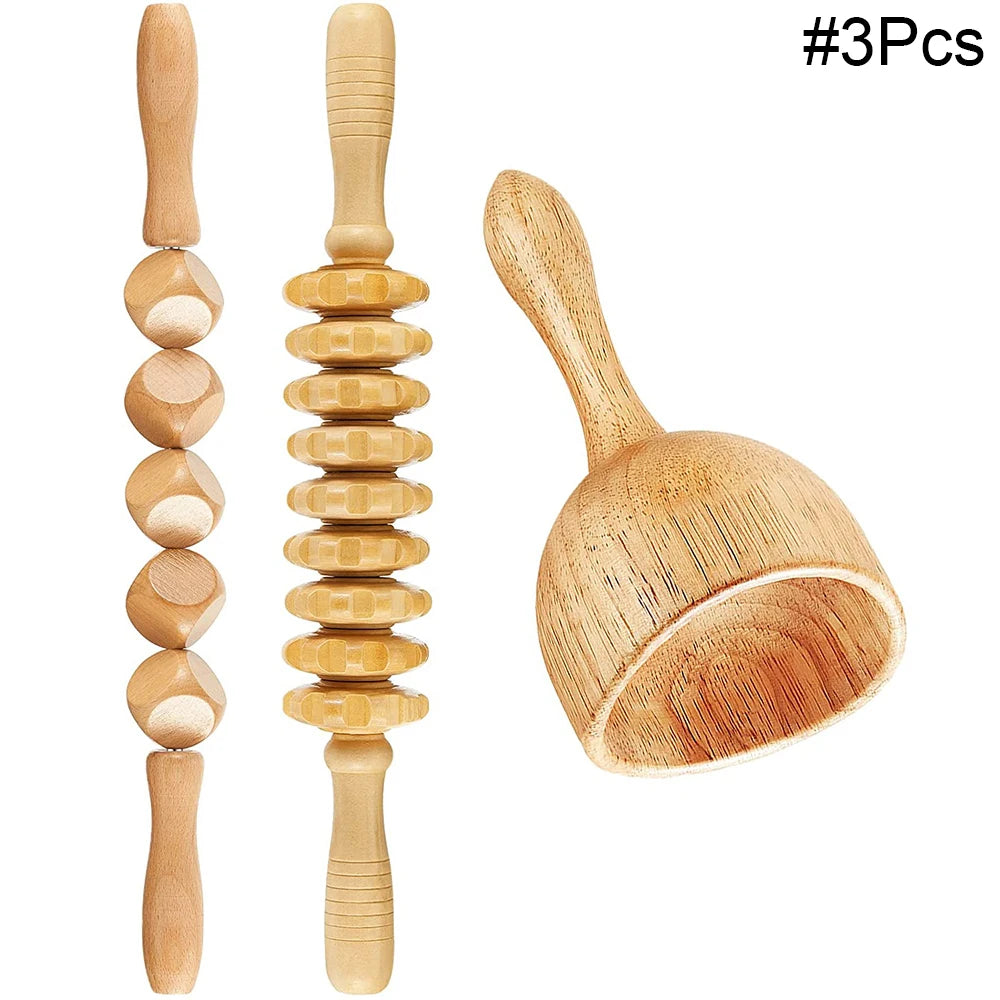 Wood Therapy Massage Tools for Body Shaping Maderoterapia Kit Colombiana for Anti-Cellulite, Lymphatic Drainage, Body Contouring