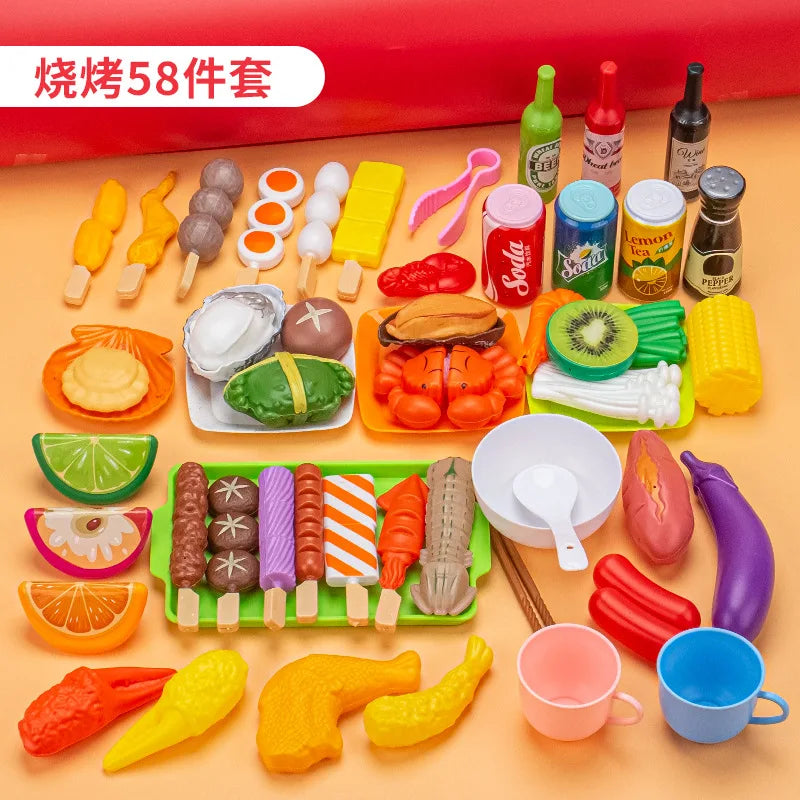 Kids Pretend Play Kitchen Toys Simulation Food Barbecue Cooking Children Educational Play House Interactive Toys Christmas Gifts