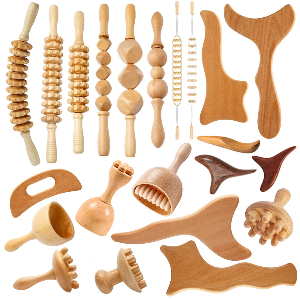 Wood Therapy Massage Tools Gua Sha Board Wooden Scraper Massage Rolls Lymphatic Drainage Tool for Release Cellulite Sore Muscle