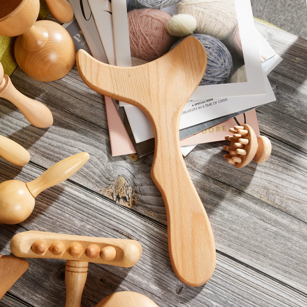 Wooden Therapy Massager Roller Trigger Point Massager Stick for Fascia Muscle Abdomen Body Wood Lymphatic Drainage Massage Tools