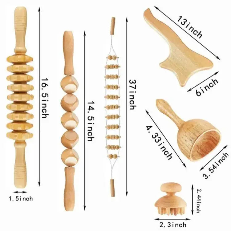 Wooden Guasha Massage Wood Tool Scalp Massager Full Body Muscle Pain Relief Therapy Wood Therapy Massage Tools Set