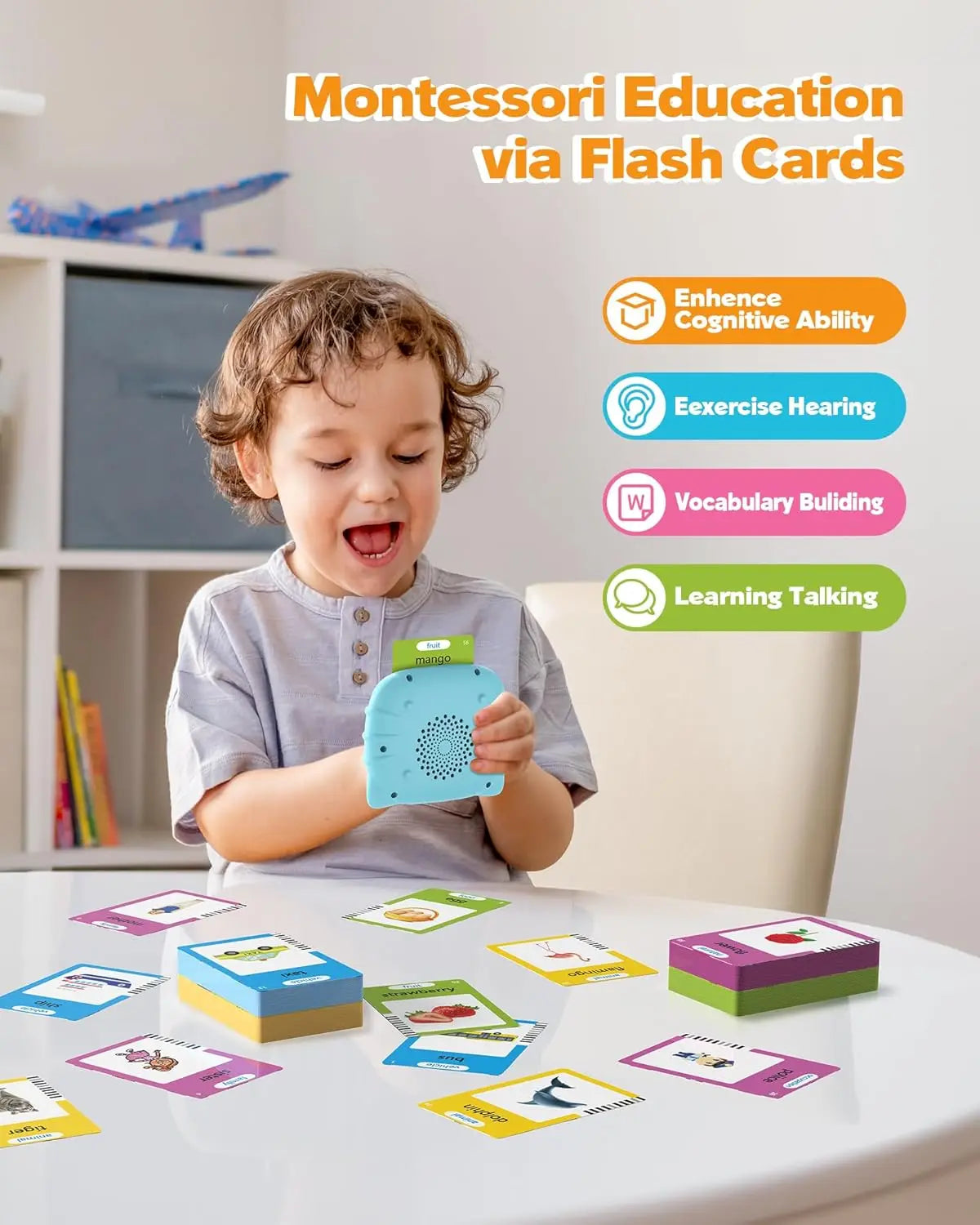 Preschool Talking Flash Cards for Toddlers 1-4 Year Olds Montessori Language Learning Toy with 224 Word Speech Therapy Classroom