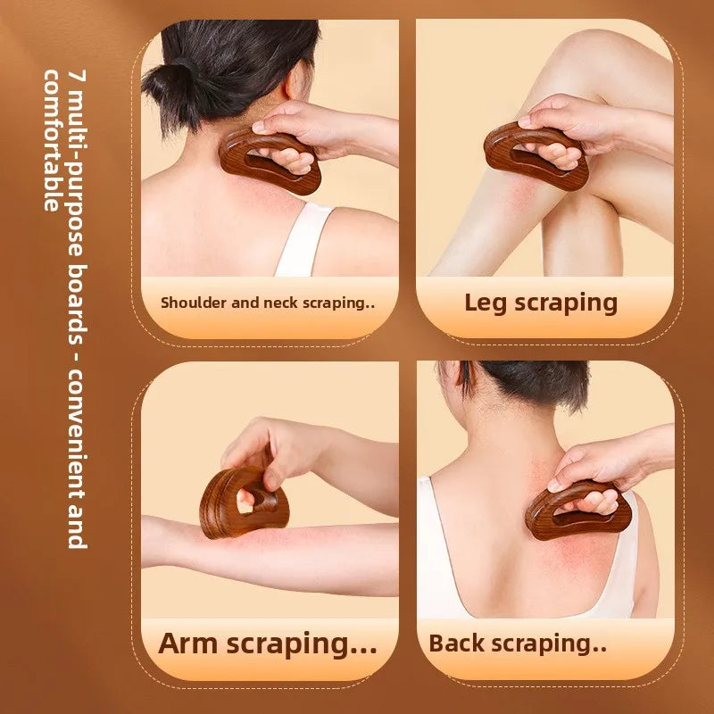 Traditional Carbonized Wooden Therapy Scraper - Handcrafted Detox Tool for Lymphatic Drainage Muscle Relief Channel Stimulation