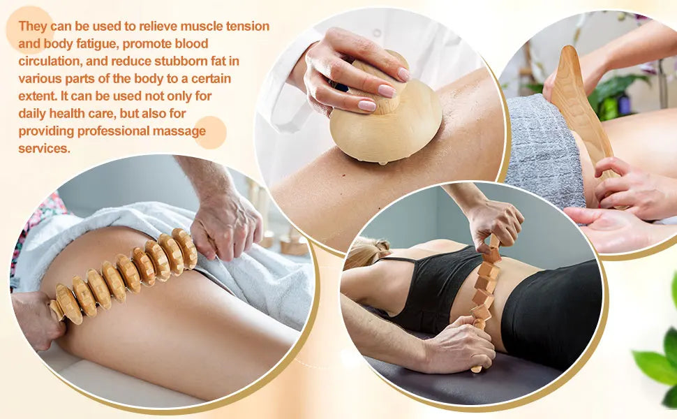 Wood Therapy Massage Tools for Body Shaping Maderoterapia Kit Colombiana for Anti-Cellulite, Lymphatic Drainage, Body Contouring