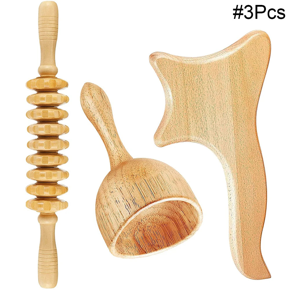 Wood Therapy Massage Tools for Body Shaping Maderoterapia Kit Colombiana for Anti-Cellulite, Lymphatic Drainage, Body Contouring