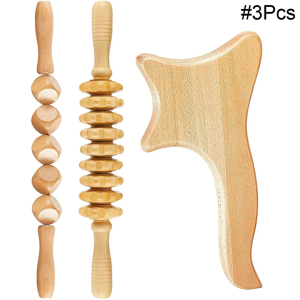 Wood Therapy Massage Tools for Body Shaping Maderoterapia Kit Colombiana for Anti-Cellulite, Lymphatic Drainage, Body Contouring