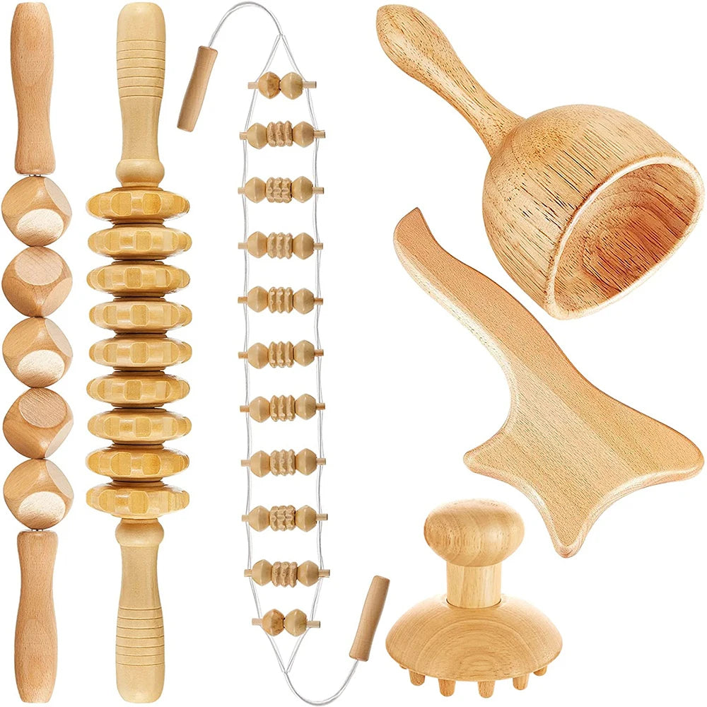 Wood Therapy Massage Tools for Body Shaping Maderoterapia Kit Colombiana for Anti-Cellulite, Lymphatic Drainage, Body Contouring