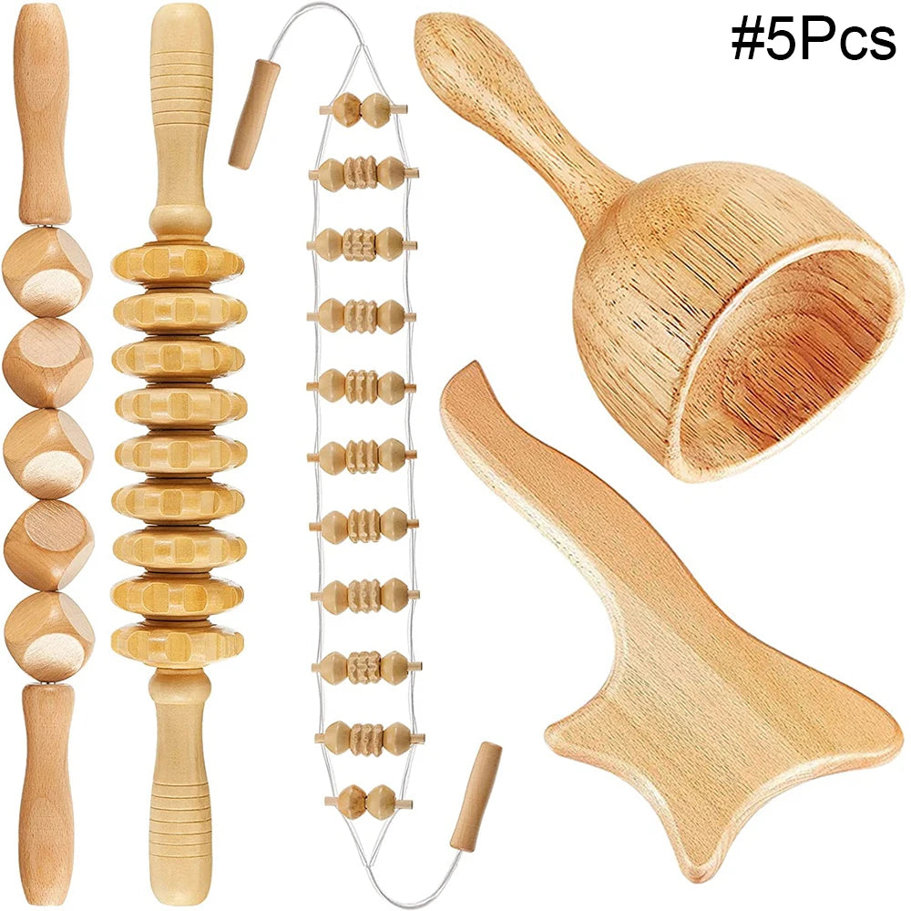 Wood Therapy Massage Tools for Body Shaping Maderoterapia Kit Colombiana for Anti-Cellulite, Lymphatic Drainage, Body Contouring