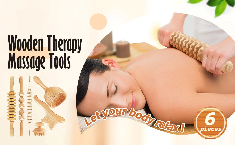 Wood Therapy Massage Tools for Body Shaping Maderoterapia Kit Colombiana for Anti-Cellulite, Lymphatic Drainage, Body Contouring