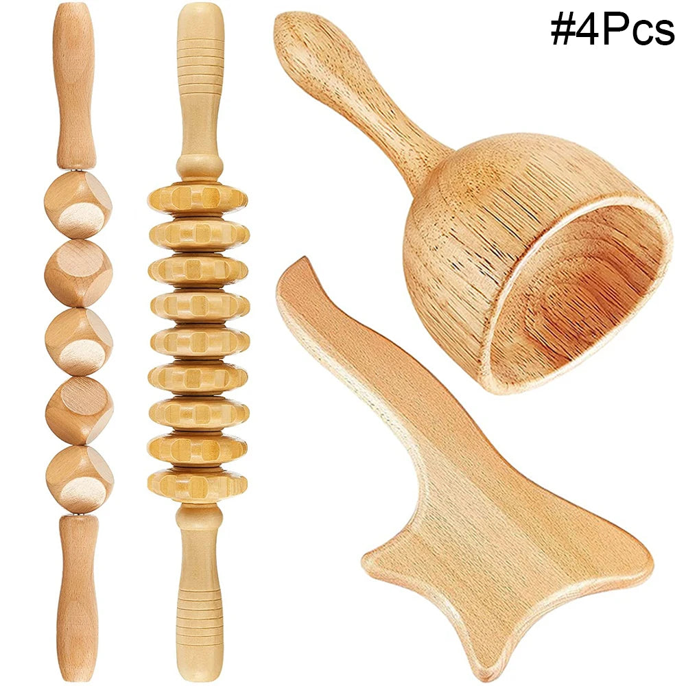 Wood Therapy Massage Tools for Body Shaping Maderoterapia Kit Colombiana for Anti-Cellulite, Lymphatic Drainage, Body Contouring