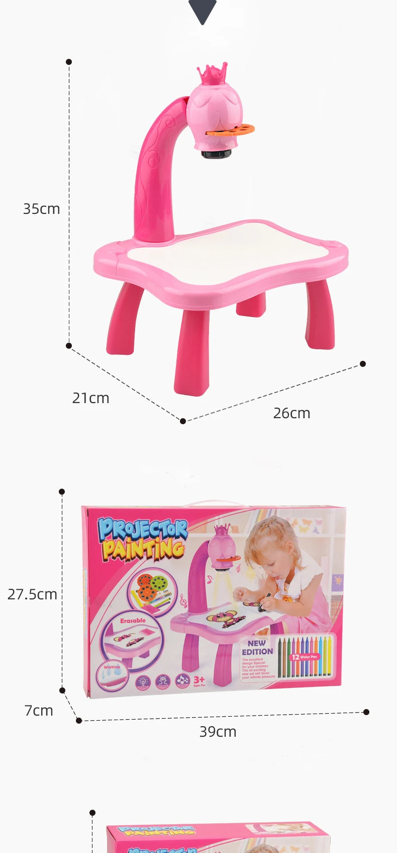 Kids Painting Board Toys Children LED Projector Art Painting Table Desk Arts Toy  Educational Learning Paint Tool Toy For Girl