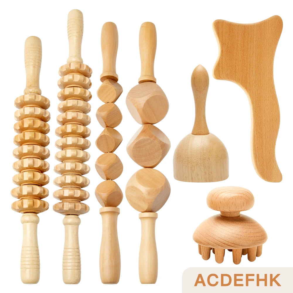 Wooden Therapy Massager Roller Trigger Point Massager Stick for Fascia Muscle Abdomen Body Wood Lymphatic Drainage Massage Tools