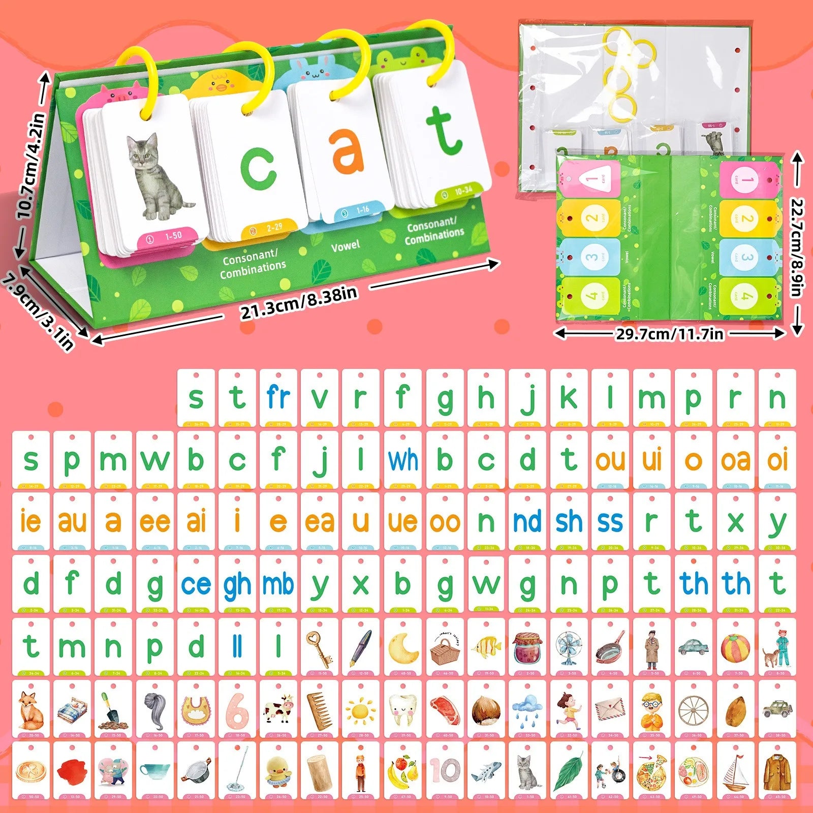 Montessori Word Builder Games Phonics Flash Cards Sight Words Flip Chart Activity Learning Tool for Kids Special Speech Therapy