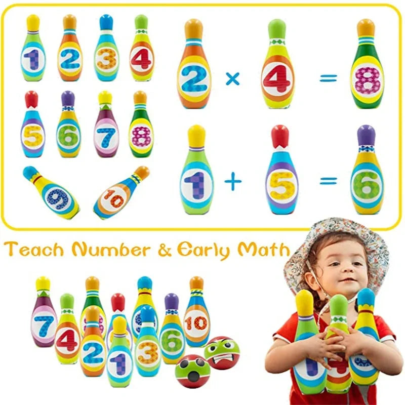 Kids Bowling Toys Sets Bowling Pins And Balls Fun Safe PU Cotton Educational Games For Toddlers Children Outdoor Indoor Sports