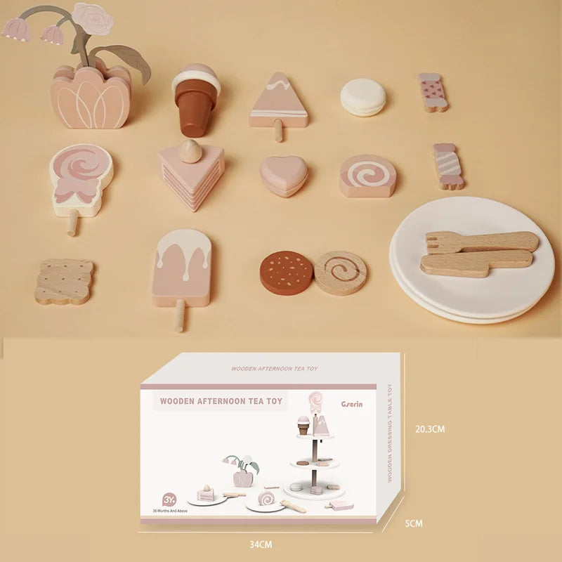 Wooden Pretend Play Toys for Girls Tea Sets Play Food Toys Kitchen Role Play Imitation Game Early Educational Toys for Girls Boy
