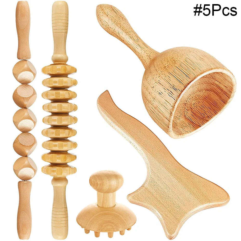 Wood Therapy Massage Tools for Body Shaping Maderoterapia Kit Colombiana for Anti-Cellulite, Lymphatic Drainage, Body Contouring
