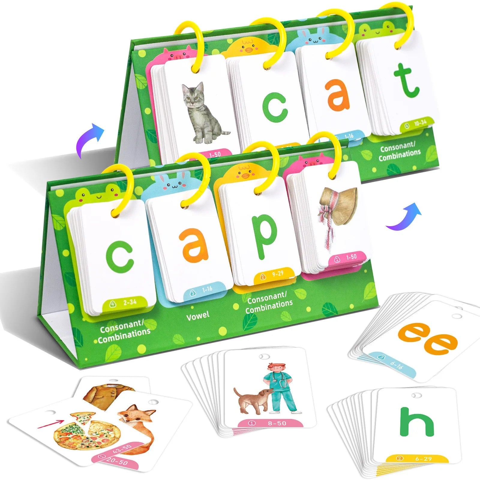 Montessori Word Builder Games Phonics Flash Cards Sight Words Flip Chart Activity Learning Tool for Kids Special Speech Therapy