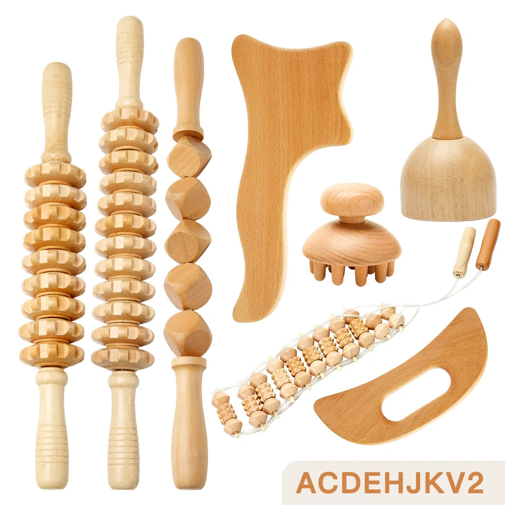 Wooden Therapy Massager Roller Trigger Point Massager Stick for Fascia Muscle Abdomen Body Wood Lymphatic Drainage Massage Tools