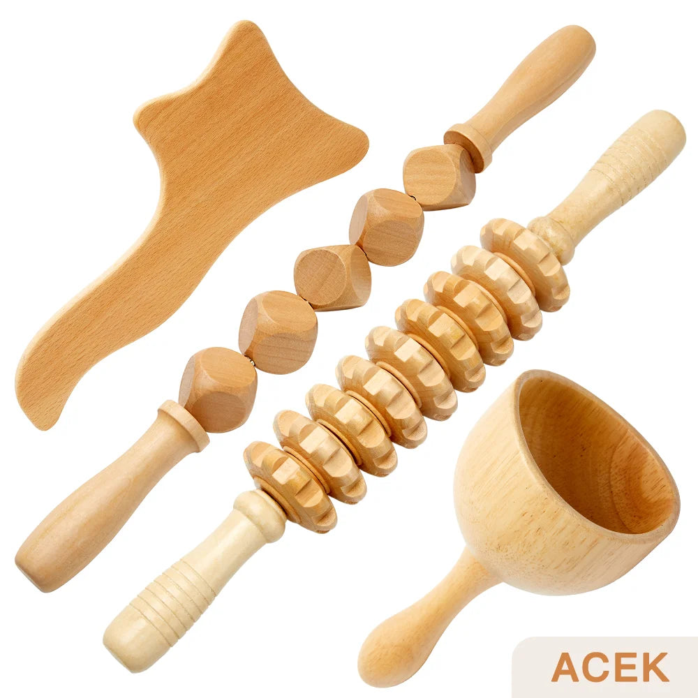 Wooden Therapy Massager Roller Trigger Point Massager Stick for Fascia Muscle Abdomen Body Wood Lymphatic Drainage Massage Tools
