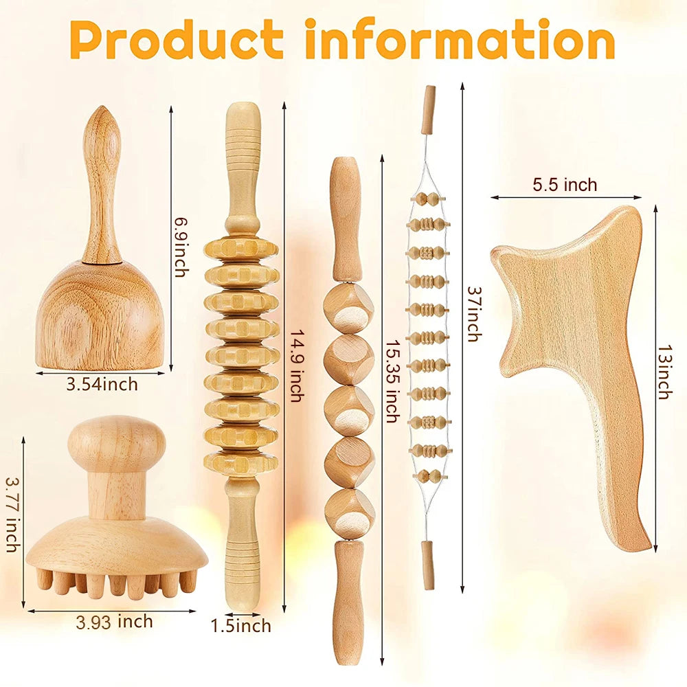 Wood Therapy Massage Tools for Body Shaping Maderoterapia Kit Colombiana for Anti-Cellulite, Lymphatic Drainage, Body Contouring