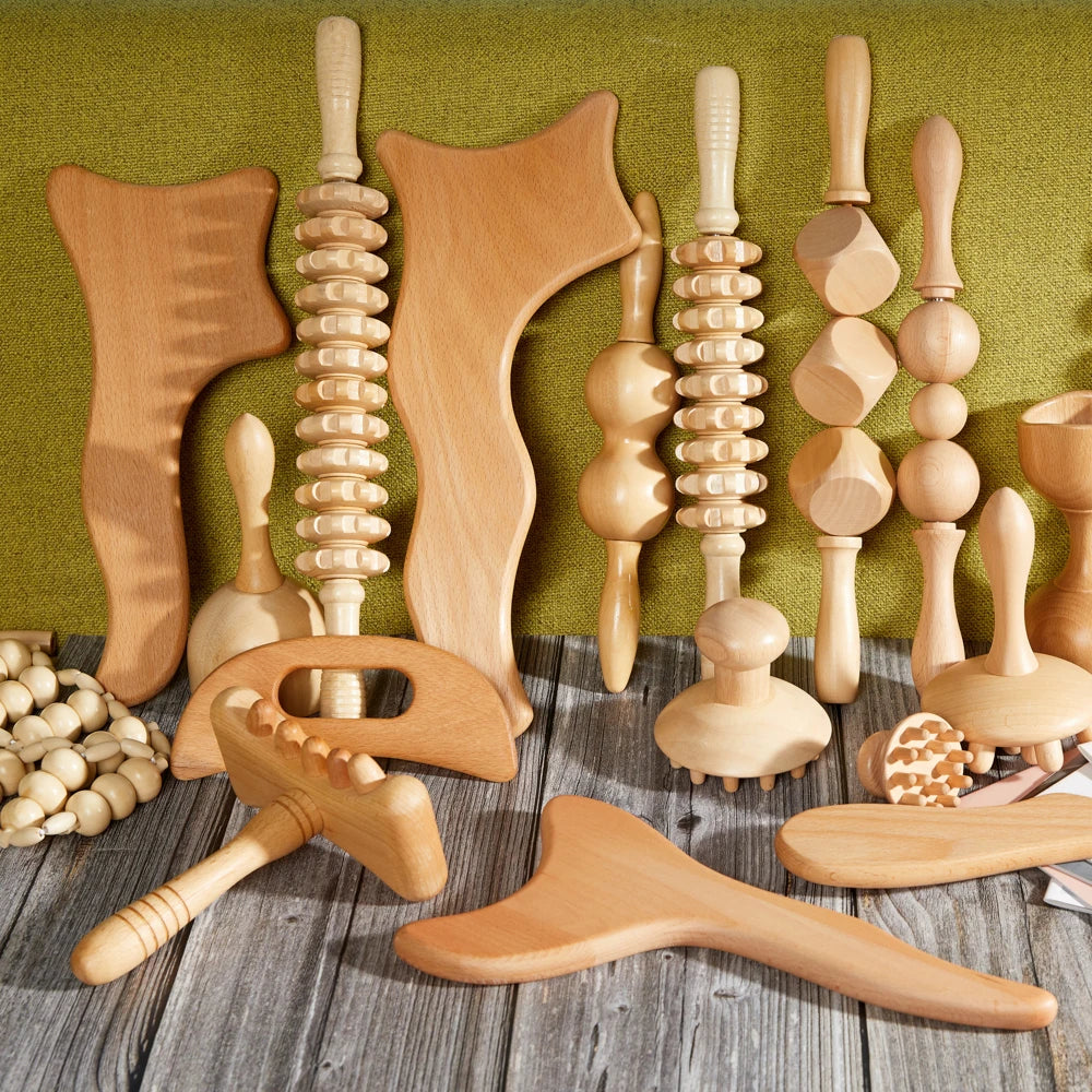 Wooden Therapy Massager Roller Trigger Point Massager Stick for Fascia Muscle Abdomen Body Wood Lymphatic Drainage Massage Tools