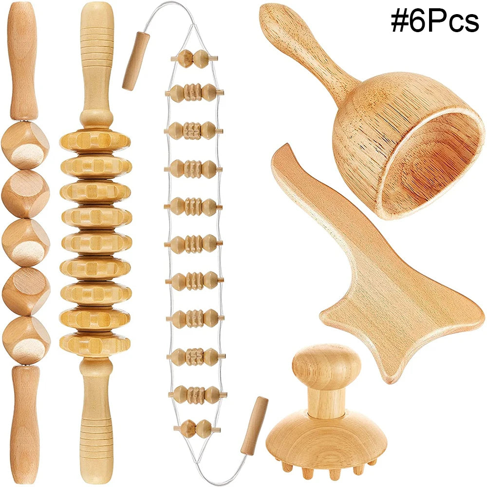 Wood Therapy Massage Tools for Body Shaping Maderoterapia Kit Colombiana for Anti-Cellulite, Lymphatic Drainage, Body Contouring