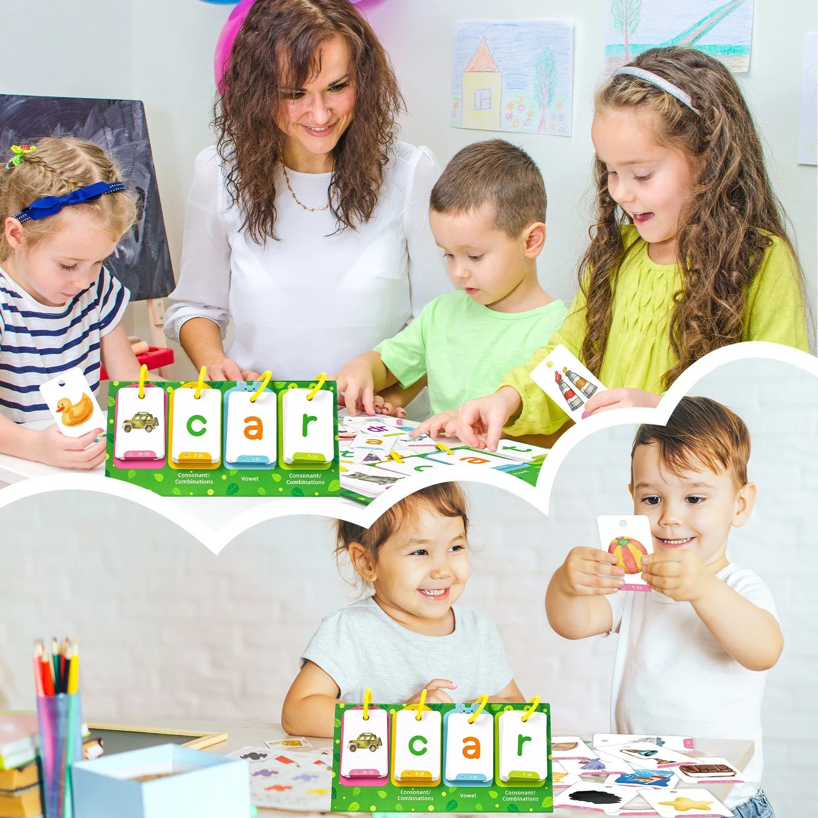 Montessori Word Builder Games Phonics Flash Cards Sight Words Flip Chart Activity Learning Tool for Kids Special Speech Therapy