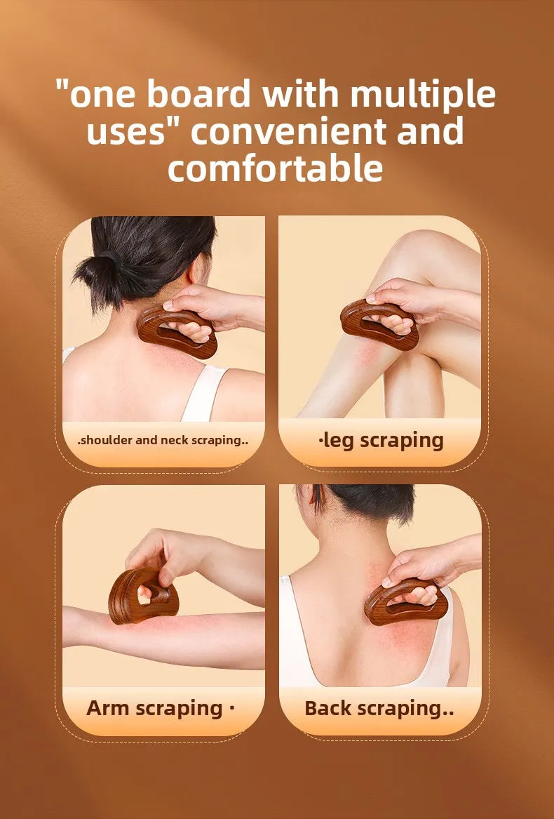 Traditional Carbonized Wooden Therapy Scraper - Handcrafted Detox Tool for Lymphatic Drainage Muscle Relief Channel Stimulation