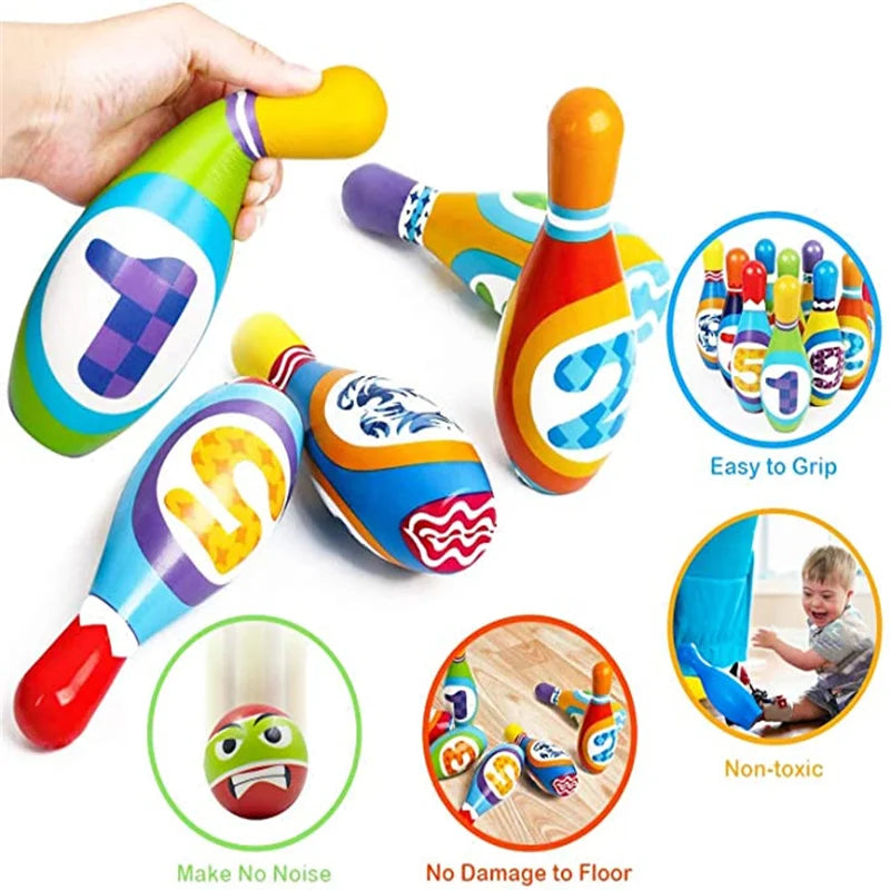 Kids Bowling Toys Sets Bowling Pins And Balls Fun Safe PU Cotton Educational Games For Toddlers Children Outdoor Indoor Sports