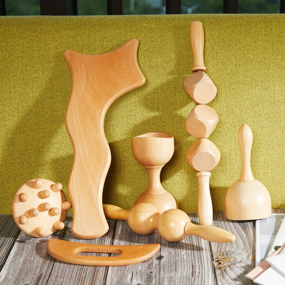 Wooden Therapy Massager Roller Trigger Point Massager Stick for Fascia Muscle Abdomen Body Wood Lymphatic Drainage Massage Tools