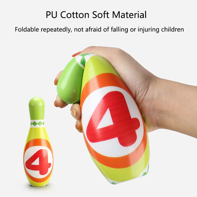 Kids Bowling Toys Sets Bowling Pins And Balls Fun Safe PU Cotton Educational Games For Toddlers Children Outdoor Indoor Sports