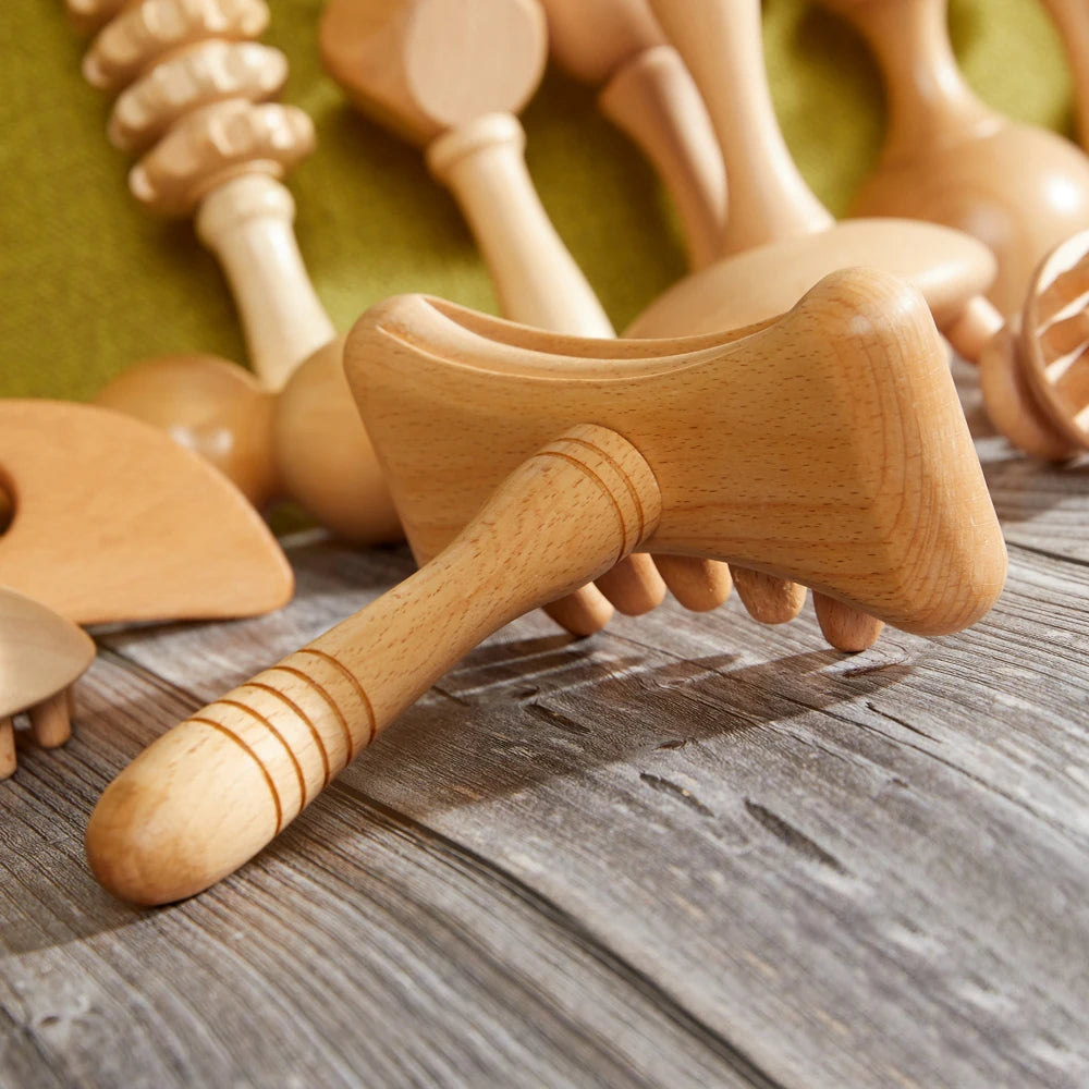 Wooden Therapy Massager Roller Trigger Point Massager Stick for Fascia Muscle Abdomen Body Wood Lymphatic Drainage Massage Tools