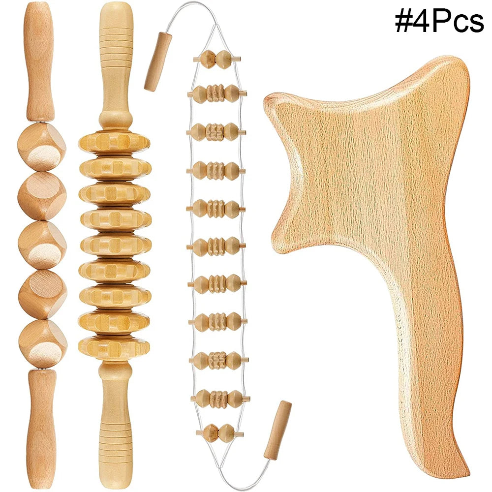 Wood Therapy Massage Tools for Body Shaping Maderoterapia Kit Colombiana for Anti-Cellulite, Lymphatic Drainage, Body Contouring