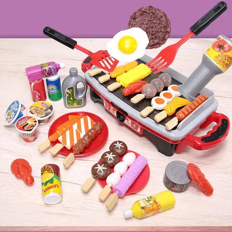 Kids Pretend Play Kitchen Toys Simulation Food Barbecue Cooking Children Educational Play House Interactive Toys Christmas Gifts