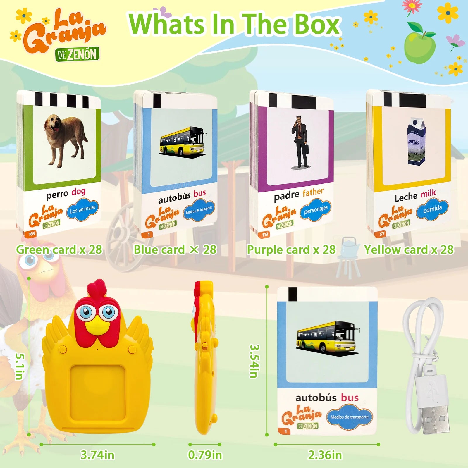 La Granja De Zenon Bartolito Talking English & Spanish Flash Cards Speech Therapy Toys for Toddlers 224 Sight Words Autism Toys