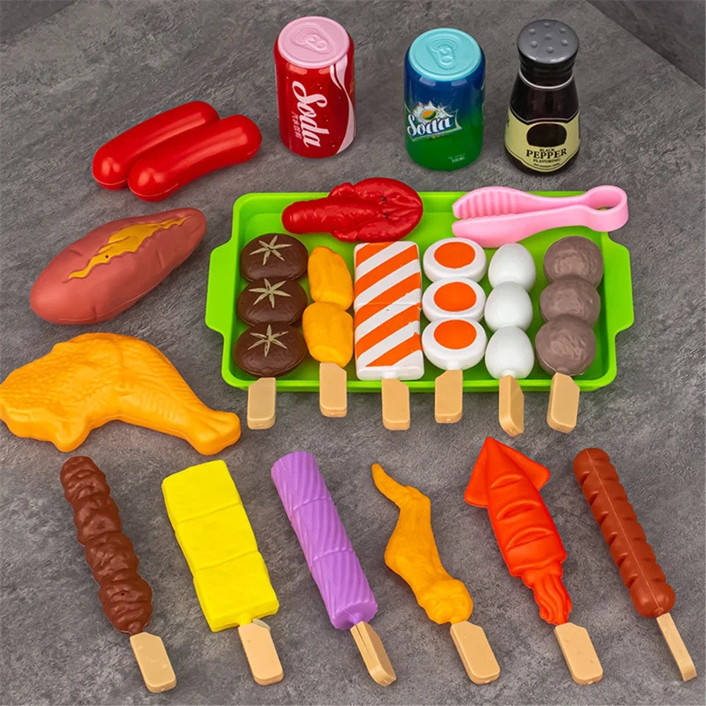 Kids Pretend Play Kitchen Toys Simulation Food Barbecue Cooking Children Educational Play House Interactive Toys Christmas Gifts
