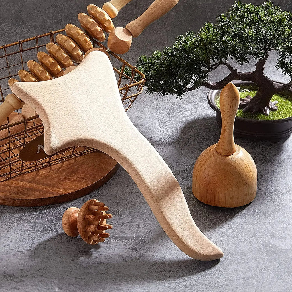 Wood Therapy Massage Tools Gua Sha Board Wooden Scraper Massage Rolls Lymphatic Drainage Tool for Release Cellulite Sore Muscle