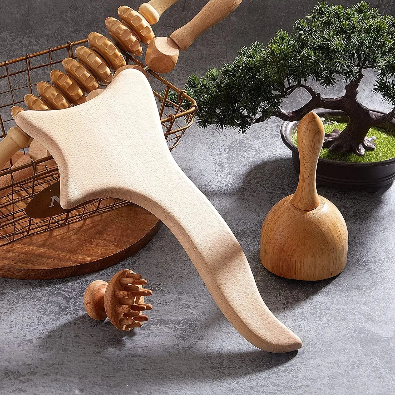 Wood Therapy Massage Tools Gua Sha Board Wooden Scraper Massage Rolls Lymphatic Drainage Tool for Release Cellulite Sore Muscle