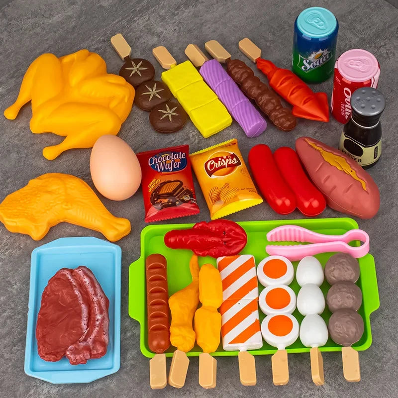 Kids Pretend Play Kitchen Toys Simulation Food Barbecue Cooking Children Educational Play House Interactive Toys Christmas Gifts