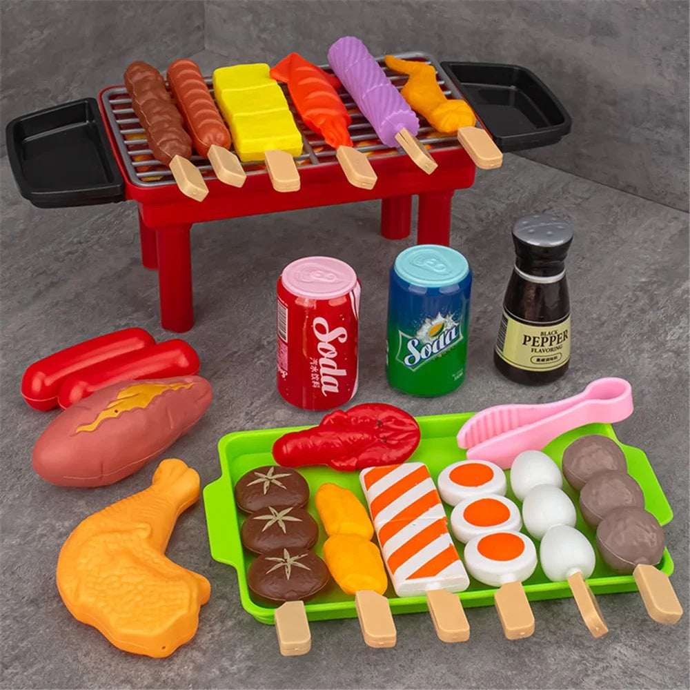 Kids Pretend Play Kitchen Toys Simulation Food Barbecue Cooking Children Educational Play House Interactive Toys Christmas Gifts