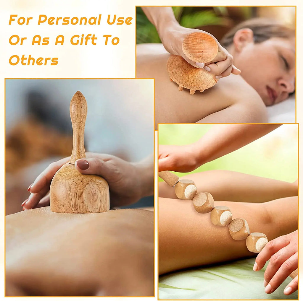 Wood Therapy Massage Tools for Body Shaping Maderoterapia Kit Colombiana for Anti-Cellulite, Lymphatic Drainage, Body Contouring