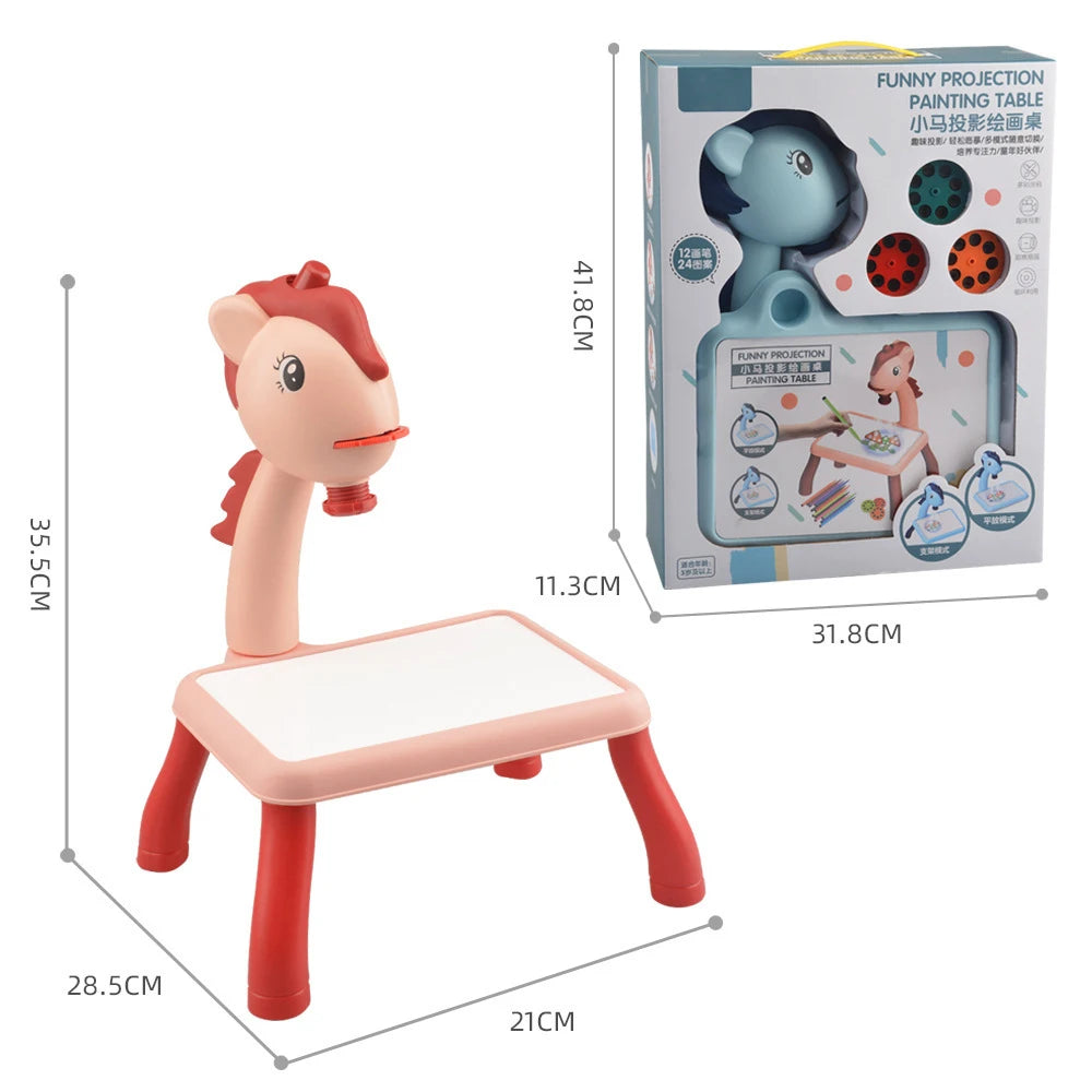 Kids Painting Board Toys Children LED Projector Art Painting Table Desk Arts Toy  Educational Learning Paint Tool Toy For Girl
