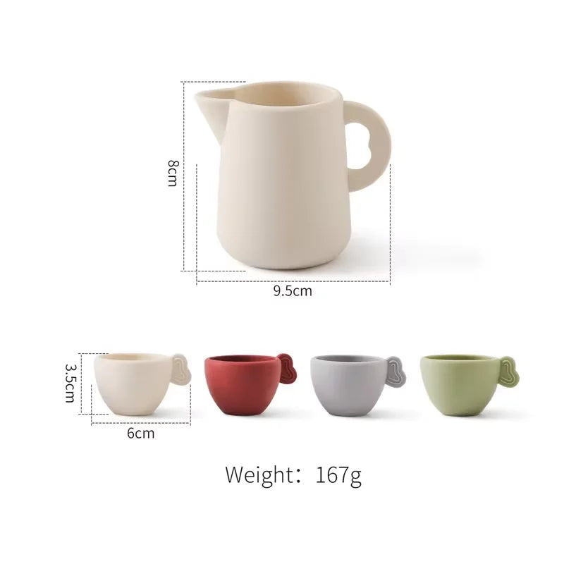 Wooden Montessori Toys Toddler Pretend Play Tea Party Set Silicone Teapot Cups Wood Tray Scoop Toys for Kids Birthday Gift
