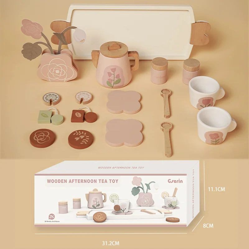 Wooden Pretend Play Toys for Girls Tea Sets Play Food Toys Kitchen Role Play Imitation Game Early Educational Toys for Girls Boy
