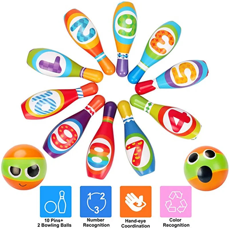 Kids Bowling Toys Sets Bowling Pins And Balls Fun Safe PU Cotton Educational Games For Toddlers Children Outdoor Indoor Sports